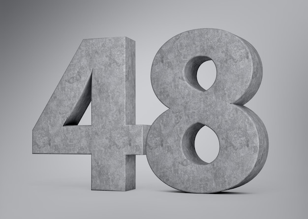 Numero di cemento 3d quarantotto 48 cifre fatte di grigio pietra di cemento sfondo grigio illustrazione 3d