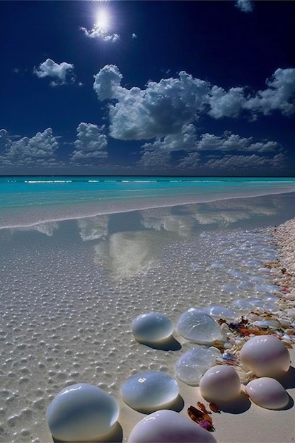 Numero di conchiglie su una spiaggia vicino all'oceano generativo ai