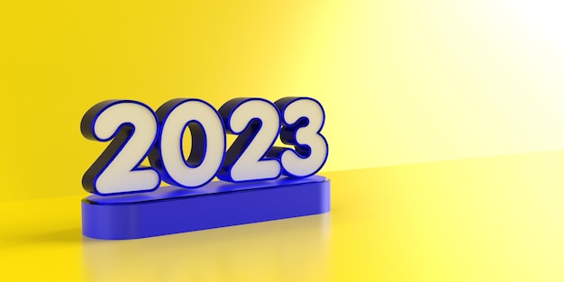 Numero di rendering 3D di 2023 colori del nuovo anno blu e giallo