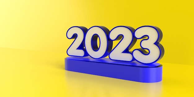 Numero di rendering 3D di 2023 colori del nuovo anno blu e giallo