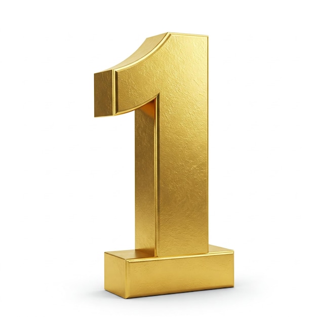 Numero oro uno isolato su sfondo bianco