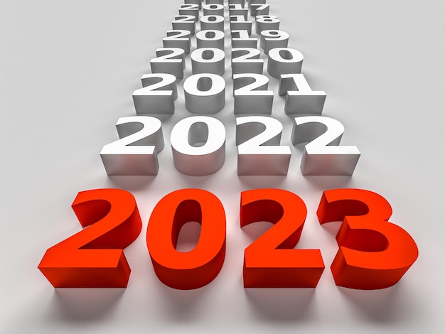 Numero rosso del nuovo anno 2023 vicino agli anni precedenti