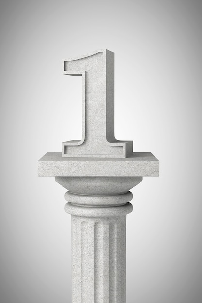 Numero uno sopra la colonna classica su uno sfondo di cemento