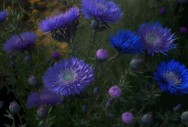 Numerose asteraceae fiordaliso squarrose centaurea cyanus triumfettii fioriture blu