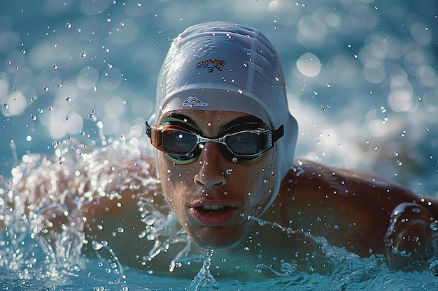 Nuotatore maschio che nuota la staffetta medley