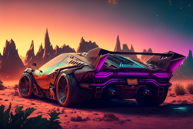 Nuova auto futuristica modello cyberpunk retrowave AI generativa