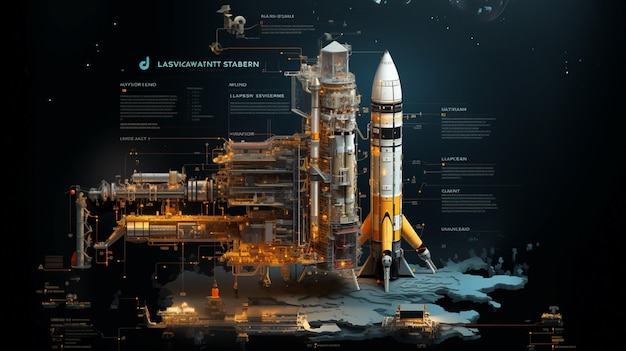Nuova infografica colorata per il lancio di razzi con calcoli grafici, grafici e grafici