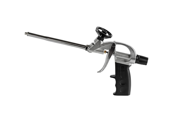 Nuova pistola per schiuma poliuretanica Closeup Isolato su sfondo bianco