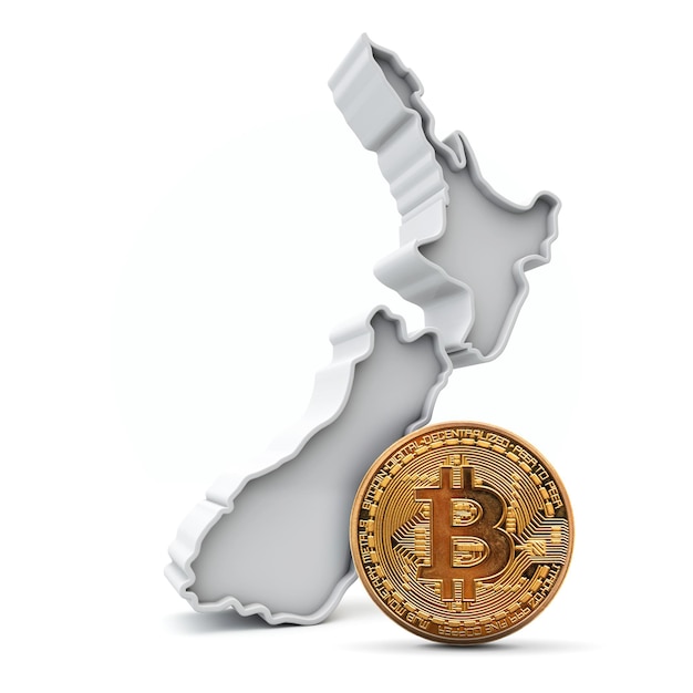 Nuova zelanda bitcoin sfondo criptovaluta moneta con mappa d rendering