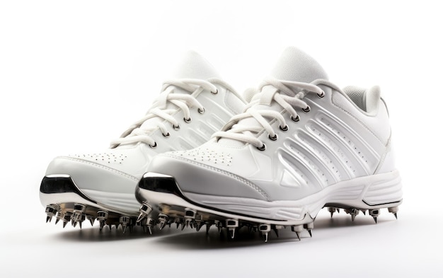 Nuovissime scarpe da cricket bianche Spikes personaggio 3D isolato su sfondo bianco