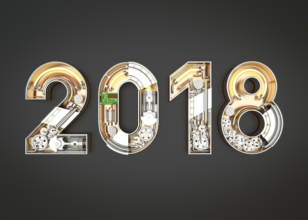 Nuovo anno 2018 fatto da alfabeto meccanico con attrezzi.