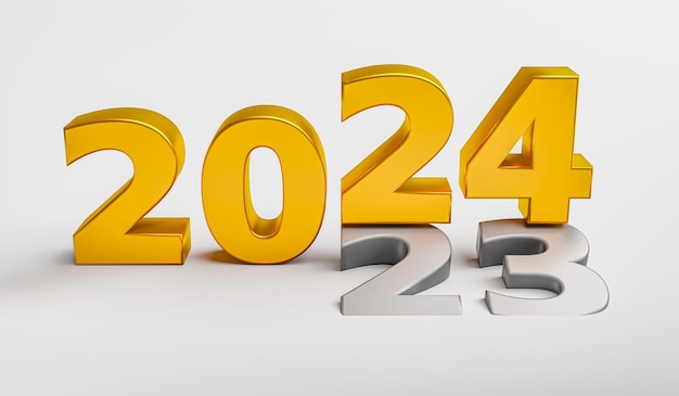 Nuovo anno 2024 concetto di vacanza Il numero 2024 si trova al 2023 rendering 3D