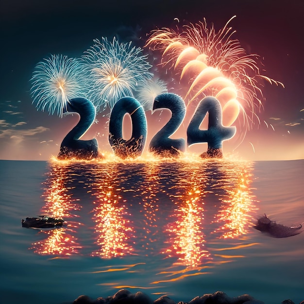Nuovo anno 2024 fuochi d'artificio nel cielo