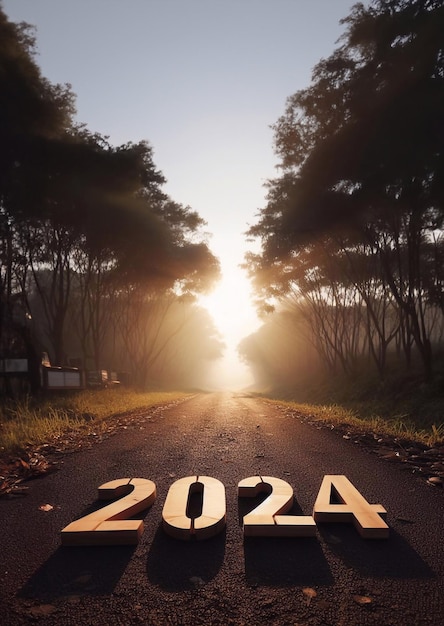 nuovo anno 2024 un'immagine di un'autostrada in mezzo alla natura copiare lo spazio di sfondo generativo ai