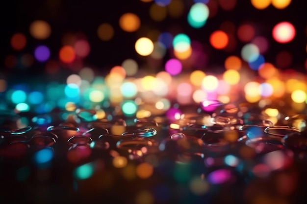 Nuovo anno bokeh sfondo luci colorate su un buio Luminoso neon astratto sfondo generativo ai