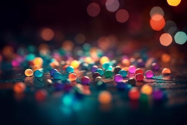 Nuovo anno bokeh sfondo luci colorate su un buio Luminoso neon astratto sfondo generativo ai