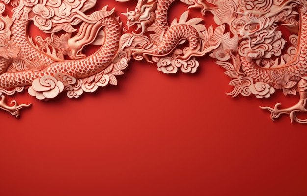 Nuovo anno cinese anno del banner del drago modello di design con draghi nuvole e fiori sullo sfondo