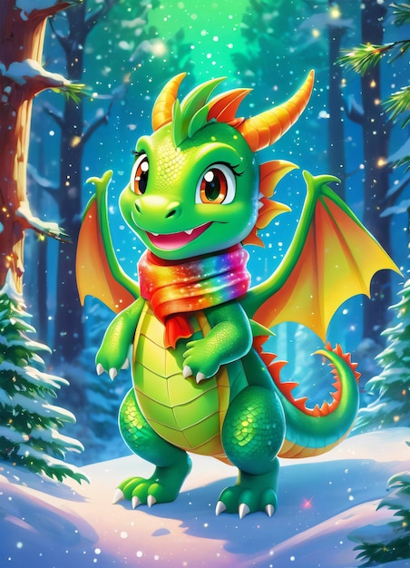 Nuovo anno cinese cartone animato del drago verde illustrazione carina