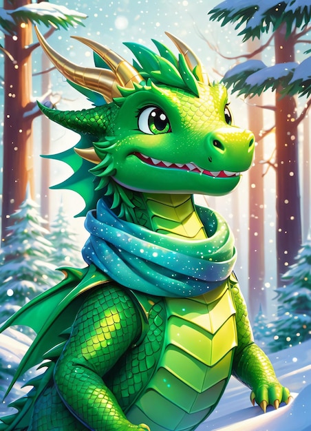 Nuovo anno cinese cartone animato del drago verde illustrazione carina