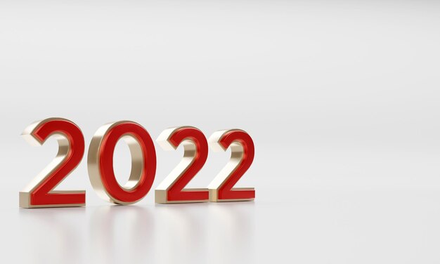 Nuovo anno concetto oro e rosso numero 2022 su sfondo bianco Foto Premium