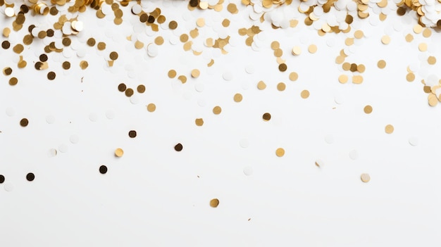 Nuovo anno pulito piatto con confetti dorati e sfondo bianco illustrazione generata dall'AI