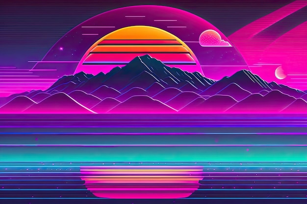 Nuovo Retrowave Purple Neon Background Design Art Generative AI