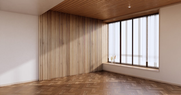 Nuovo - Stanza vuota, interni moderni in legno giapponese, vintage - stile tropicale .3d rendering