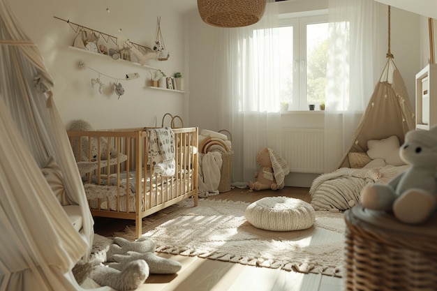 Nursery scandinava con palette di colori neutri