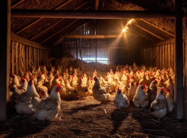 Nutrire i polli e allevarli al chiuso in un'azienda agricola intelligente Foto di alta qualità