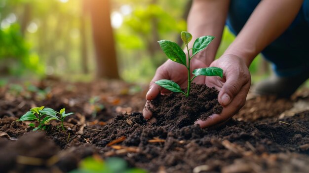 Nutrire la nuova crescita piantare a mano gli alberi generati