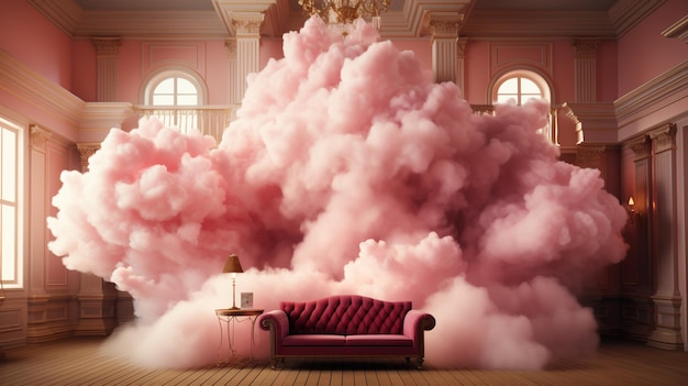 Nuvola che galleggia in una stanza rosa Generative Ai
