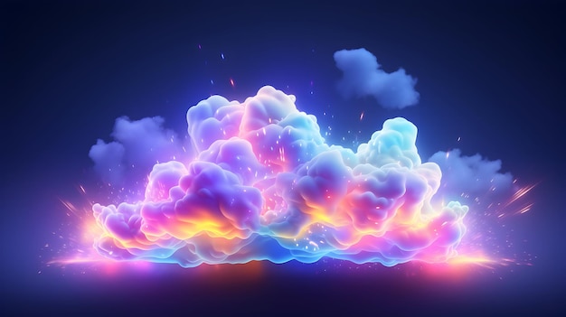 nuvola magica al neon illuminata da una luce al neon colorata elemento di design del cielo fantastico