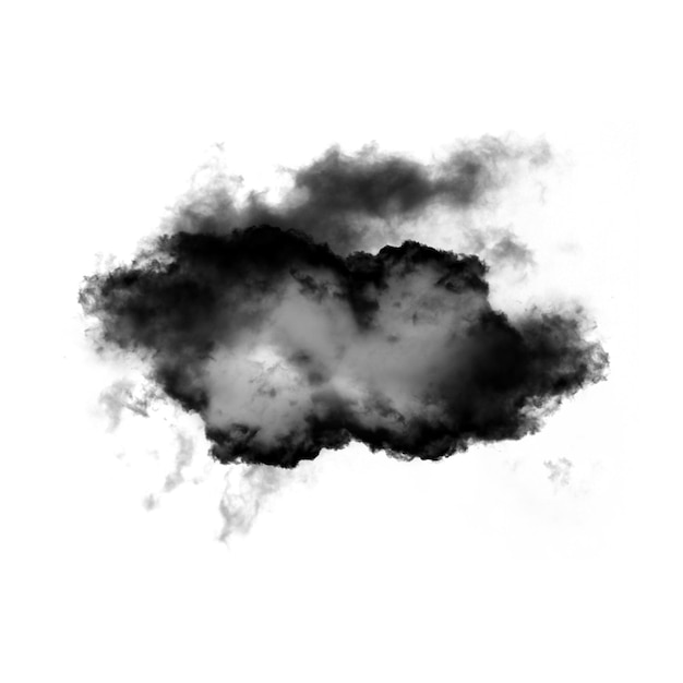 Nuvola nera di forma di fumo isolata su sfondo bianco
