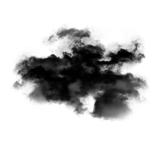 Nuvola nera o fumo isolato su sfondo bianco