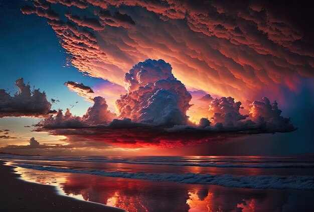 Nuvole colorate in un cloudscape al tramonto vicino all'oceano