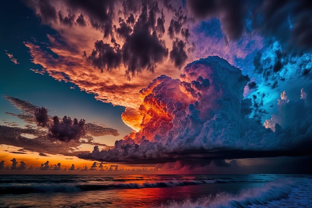 Nuvole colorate in un cloudscape al tramonto vicino all'oceano