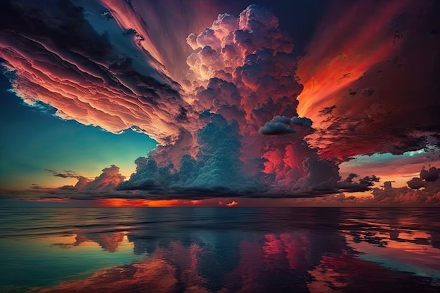 Nuvole colorate in un cloudscape al tramonto vicino all'oceano