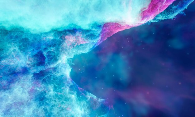 Nuvole di aerosol nebbia spaziale o raggi cosmici rosa pastello blu cielo spaziale con molte stelle Viaggi nell'universo Rendering 3D