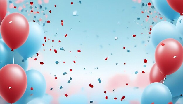 nuvole di fumo blu e rosso pastello palloncini festivi e confetti generati dall'IA