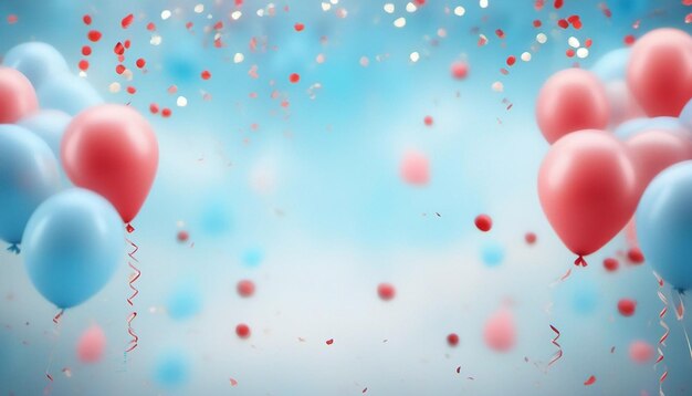 nuvole di fumo blu e rosso pastello palloncini festivi e confetti generati dall'IA