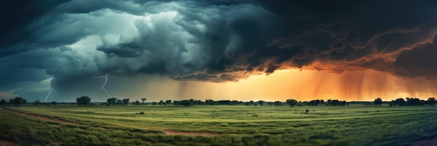 Nuvole di tempesta drammatiche si radunano su un vasto campo aperto