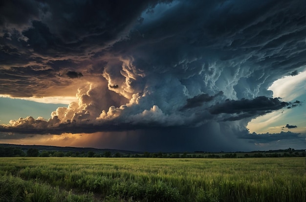 Nuvole di tempesta drammatiche su un paesaggio