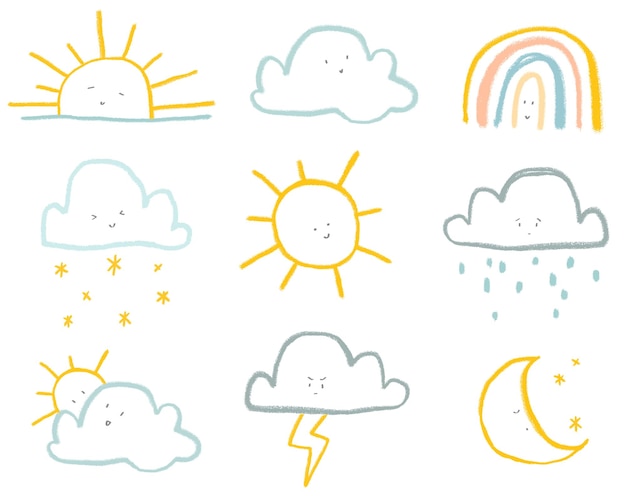 Nuvole png previsione del tempo adesivi di diario carini per bambini