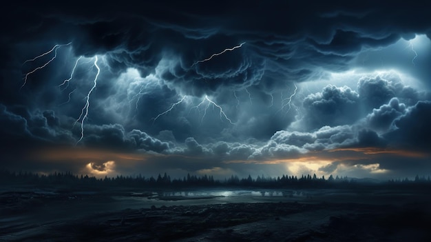 Nuvole temporalesche con fulmini una notte ai generativa