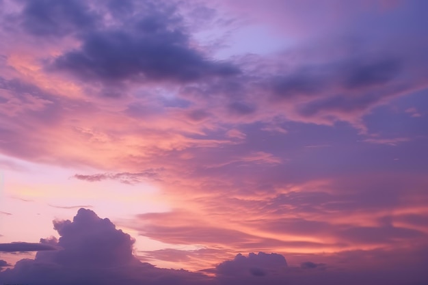 Nuvole viola e gialle su un'immagine del tramonto