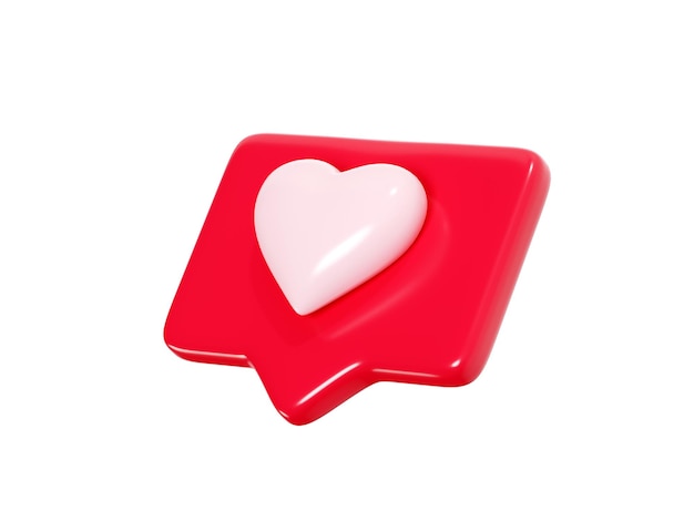 Nuvoletta con cuore 3d render icona messaggio d'amore rosso o social media come notifiche