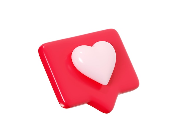 Nuvoletta con cuore icona di rendering 3d messaggio d'amore rosso o social media come notifiche