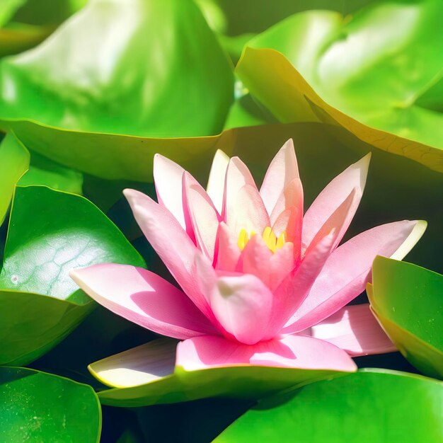 Nymphaea alba una bellissima pianta acquatica ninfee rosa tra foglie verdi in una soleggiata giornata estiva