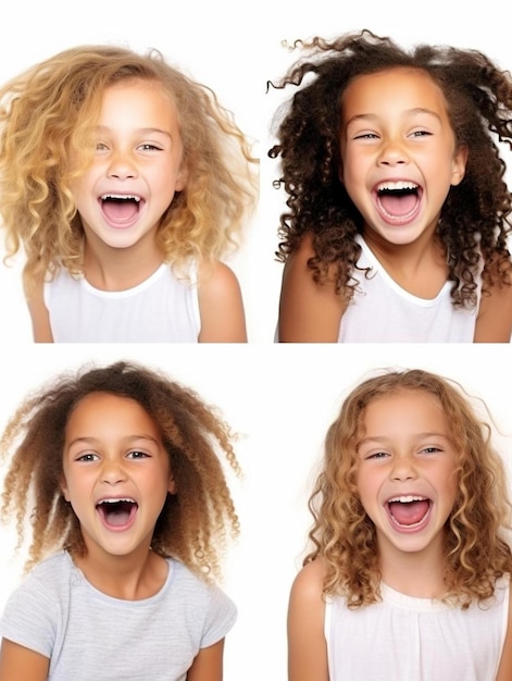 o anni piccola ragazza con capelli biondi e occhi blu sorridendo felice posando isolata su bianco