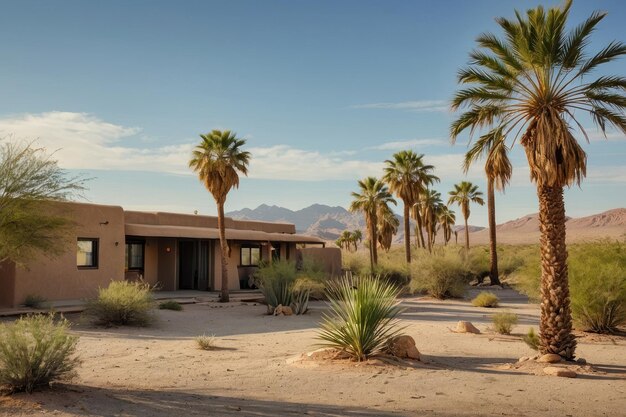 Oasi desertica con palme e scogliere